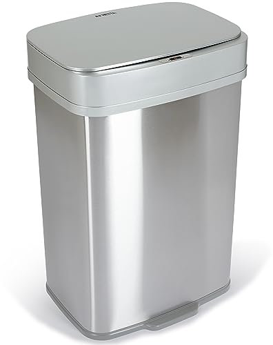 NETTA 80L Kitchen Sensor Bin - Large Touch-Free Automatic Motion Sensor Waste Rubbish Bin, Dustbin, Trash Can - Stainless Steel Finish - 80 Litre - Silver