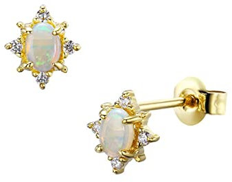 Epinki Echt Goldschmuck Ohrringe Au750 Gold, Stern Ohrstecker mit Opal (Bunt, Ovalschliff) 18K Gold Ohrringe Weihnachten Zirkonia für Damen, Gold