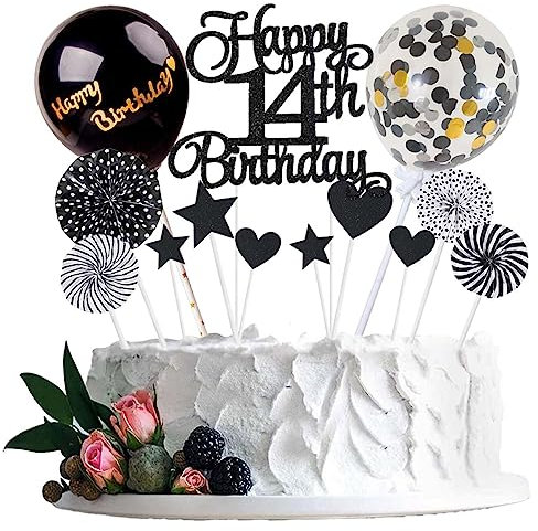 Tortendeko Geburstagstorte Happy Birthday Kuchendeko Schwarz Tortendeko 14 Geburtstag Mädchen Junge Glitter Cake Topper 14 Happy Birthday Kuchen Dekoration Geburtstag Happy 14th Birthday Torten Deko