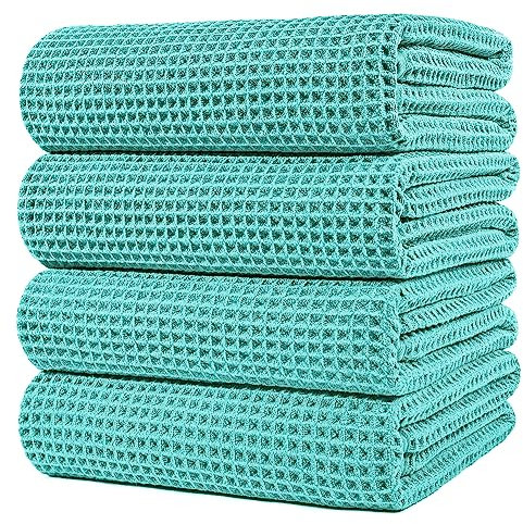 Polyte - Mikrofaser-Badetuch - fusselfrei & schnelltrocknend - Waffelstruktur - sehr groß - Aqua - 152 x 76 cm - 4 Stück