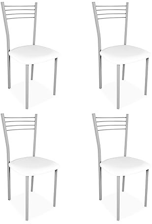 Homey - Pack de 4 Sillas Tapizadas para Cocina o Comedor, Acabadas en Polipiel de Color Blanco Modelo Kilembo. Medidas: 39,5 cm (Ancho) x 37,5 cm (Fondo) x 96 cm (Alto)