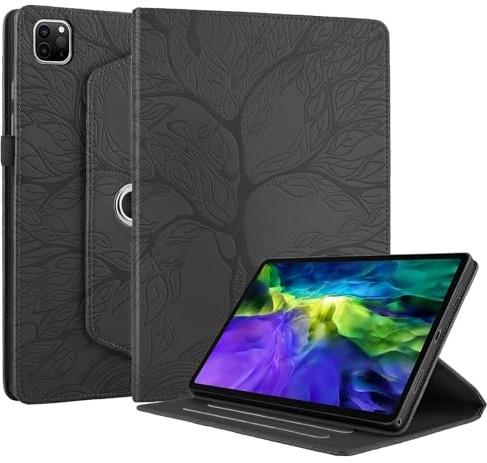 Succtopy Coque pour iPad Pro 12.9 Pouces 6ème/5ème/4ème/3ème Génération (2022/2021/2020/2018) Support Rotatif à 360 Degrés Étui PU Cuir Housse de Protection avec Porte-Crayons iPad Pro 12.9 Noir