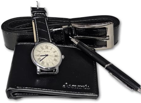 Mr. Gadget's Solutions Mode Creative Boutique Gift Set Magnifiquement Emballé Montre En Cuir Ceinture Portefeuille Stylo 4 pcs/Set Cadeaux pour Hommes Drop Shipping