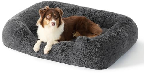 BEDSURE Hundebett flauschig Grosse Hunde - 106x76x20cm Hundebett XL waschbar für Grosse Hunde, quadratisches kuschelbett mit weich Rand und Rutschfester Boden, grau