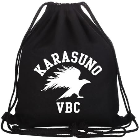 Roffatide Anime Haikyuu Drawstring Tasche Bedruckter Sportrucksack Segeltuch Kordelzug Rucksack String Tasche Schwarz B