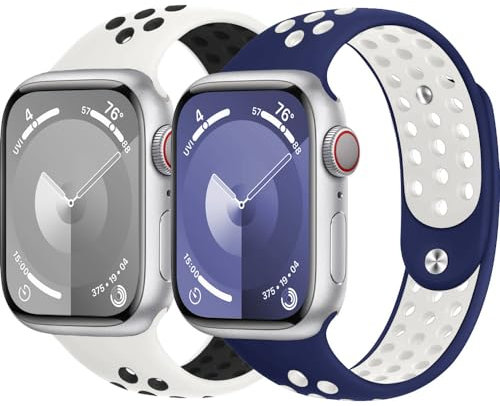 Sportarmband für Apple Watch Armband 40mm 41mm 44mm 45mm 46mm 49mm iWatch Armbänder 38mm 42mm Herren/Damen,Weiches Atmungsaktiv Silikon Band für Apfelband Series 10 9 8 7 6 5 4 3 Se Ultra/2 Nike+