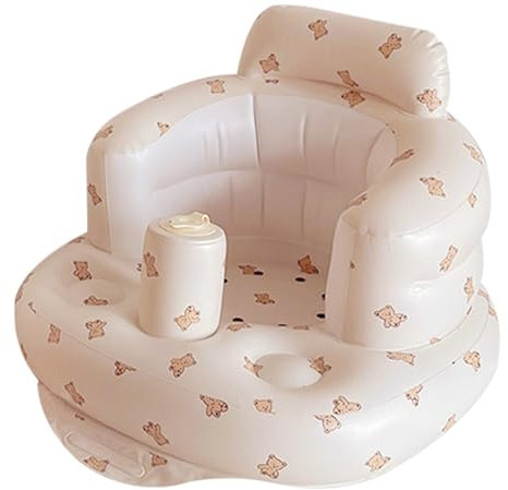 Yililay Baby Sit Up Stuhl Bärenmuster eingebaute Pumpe faltbare aufblasbare Babysitz mit Nackenkissen und Beinruhe, um einen Babybad für 0-5 Jahre alte Kinder zu entlassen, Tragen
