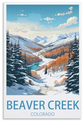 PuPLuM Beaver Creek Colorado Vintage-Reiseposter, Querformat, 60 x 90 cm, Leinwand, Wandkunst, Poster für Wohnzimmer, Dekoration, Gemälde für Heimdekoration