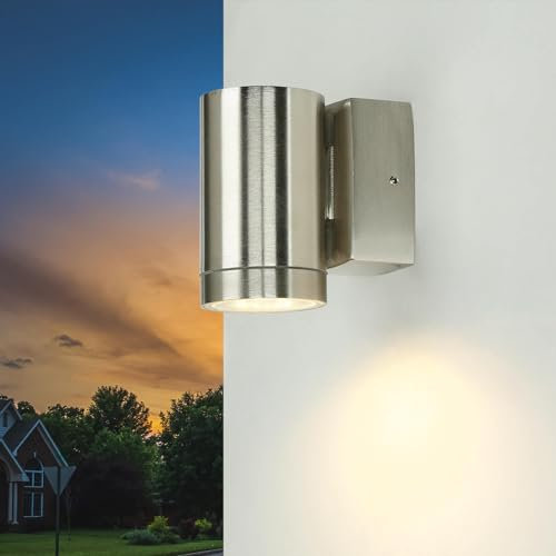 Licht-Erlebnisse Außen Wandleuchte aus Echt-Messing in Nickel mattIP64 Hauswand Strahler Down GU10 Spot Terrasse Balkon Fassade Wandlampe Außenleuchte Wandstrahler