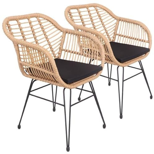 Happy Garden Lot de 2 fauteuils Cinta en rotin synthétique avec Coussins, résistant UV et déperlant
