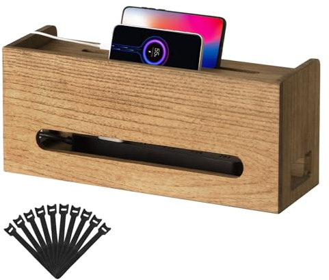 KIRIGEN Holzkabelbox - Natürlicher Paulownia-Holz Kabelorganisator, Pflanzenöl-Finish, Sichere und Elegante Kabelmanagement-Lösung braun