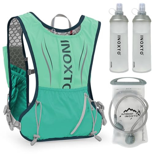 Lixada Zaino Idratazione 5L Zaino Running Leggero Zaino da Corsa Donna Uomo,Zaino Acqua Unisex Adulto con 1 Sacca d'Acqua da 1,5 Litri e 2 Bottiglie d'Acqua Morbida da 450 ml