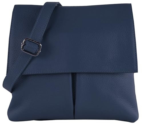 modamoda de T63LEDER Damen Leder Umhängetasche Schultertasche handmade in Italy, Farbe:Saphirblau