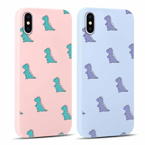 Foonary 2 Pezzi Cover per iPhone X/iPhone XS 5,8 Custodia per Telefono con Dinosauro Aesthetic Disegni Custodie Protettiva per Cellulare TPU Silicone Antiurto per iPhone XS case,Rosa