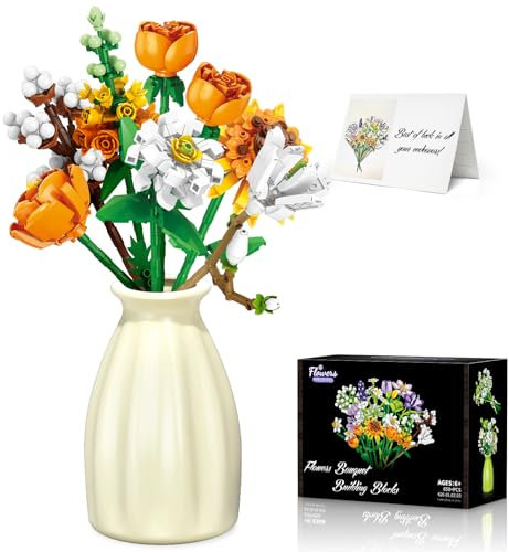 JDMDKB Bouquet de Fleurs en Briques, Ensemble de Construction avec Vase,idéal pour Les Cadeaux de Noël, de la Fête des Mères ou de la Saint-Valentin