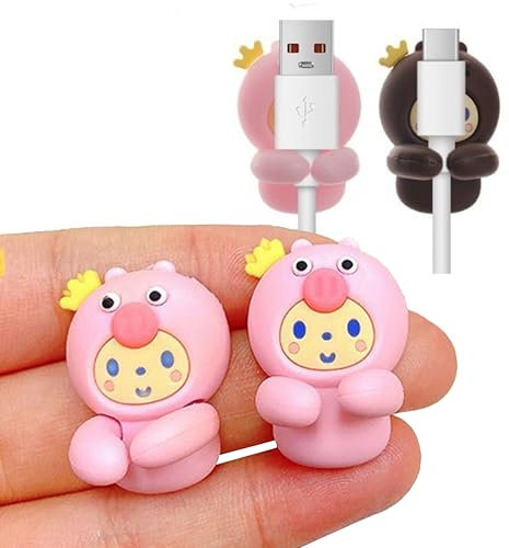 CableMate: Adorable Animal Design Desk Cable Organiser - Stick-On Cable Clips for a Tidy, Fun, and Organised Office Space! Perfect for Charger Cables & More | Office Desk Accessories (Brown) (Pink)