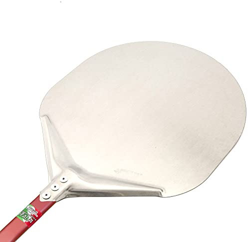 Giemme Pelle à pizza professionnelle en aluminium, ronde 33 cm, poignée rouge (longueur du manche : 120 cm)