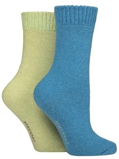 SockShop Ladies Cushioned Boot Socks - Wool Mix Striped & Plain in a 2 Pair Multipack for Outdoors, Hiking & Walking (UK, Numeric, 4, 8, Regular, Regular, Storm Plain)