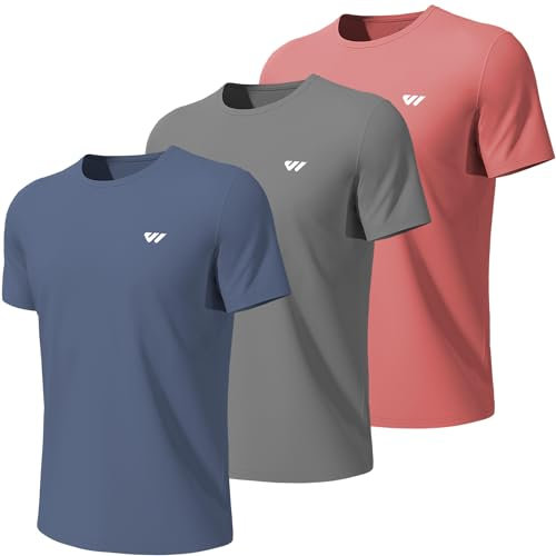 Wulibike Tee Shirt Sport Homme,Lot de 3 ou 5,Respirant Séchage Rapide et Léger,T-Shirt Running Gym Tops Homme 2-Gris Bleu-Rouge-Gris L
