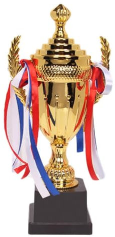 Grande Coppa Trofeo - Trofeo Primo Posto, Coppa D'oro Ha Una Base Nera Rotonda | Coppa Di Trofeo D'oro con Nastro Colorato per Tornei Sportivi Concorsi Premi Ortografia