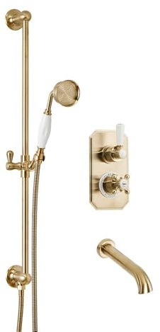 MILANO Thermostatic Mixer Valve Riser Rail Bath Spout Brushed Brass