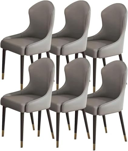 Juego De 6 Sillas De Salón De Cuero De Microfibra con Patas De Madera, Sillas De Escritorio For El Hogar, Sillas De Sala De Estar, Sillas De Cocina Y Comedor(Dark Grey)
