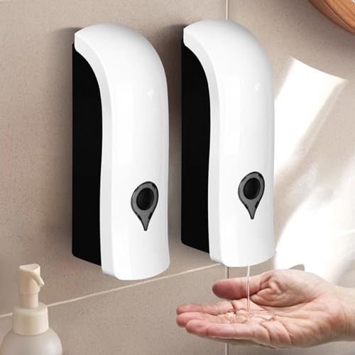 300ml Seifenspender Wandbefestigung: 2 Stücke Wandmontage, Soap Dispenser Ohne Bohren, Manueller für Shampoo, Händedesinfektionsmittel, Spülmittelspender für Dusche (Weiß)