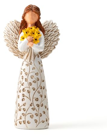 DEWLULU Hand-Painted Angel Figurine with Sunflower & Tree of Life Design - 5.9 Collectible Sculpture for Retirement Gifts, Home Decor, Sunflower Lovers