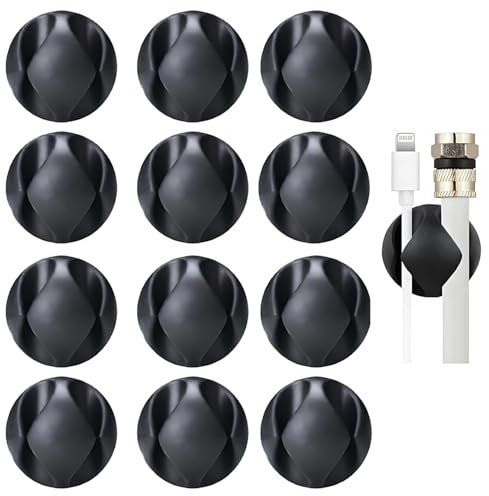 Kabelhalter Kabelclips, 12 Stück Kabel Organizer - Kabelklemmen Selbstklebend Kabel-Clips, Kabel-Organizer Kabelorganizer für Schreibtisch, Kabelmanagement für Netzkabel (2 in 1 schwarz)