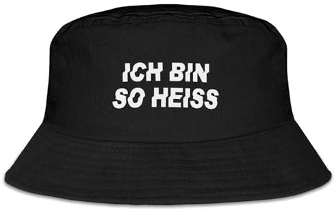 MEJOSER Fischerhut Herren Damen Lustig Schwarz Sommerhut Hut Accessoires Anglerhut Sommer mit Spruch Teenager Junge Mädchen (DE/NL/SE/PL, Numerisch, 56, 58, Heiß)