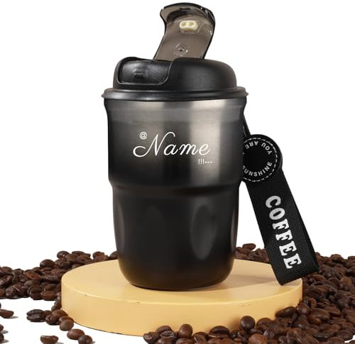 Mug Isotherme Cafe Personnalisée avec Nom Petit Tasse Cafe avec Couvercle Thermos Cafe Isotherme Inox Travel Mug, Cadeaux Personnalisés pour Papa, Maman et Amis (Noir Fade)