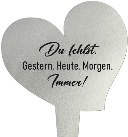 younikat Grabstecker aus Edelstahl I Grabschmuck Herz 17,8 cm Deko I Spruch - Du fehlst Gestern Heute Morgen Immer I you0080