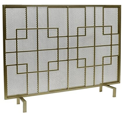 Wrought Iron Fireplace Screen Cover - Decorative Grid Design for Home Safety and Elegant European Style