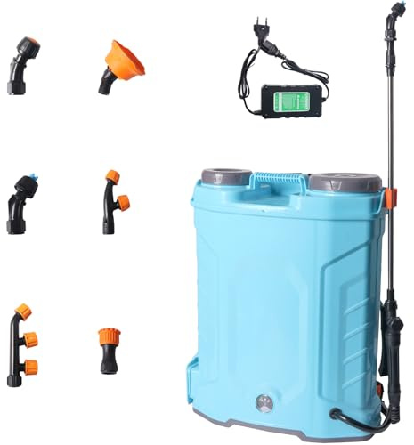 Juanya Pulvérisateur à Dos Électrique 16L avec Batterie, Pulvérisateur de Jardin Électrique avec 6 Buses de Brumisation Réglables, Pulvérisateur Rechargeable pour Arrosage et Nettoyage de Pelouse