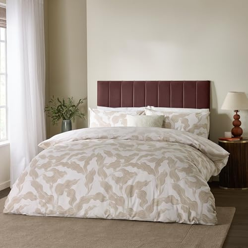 furn. Hoem Lauro Duvet Cover Set – Reversible Cotton Blend Botanical Leaf Bedding (Stone - King)