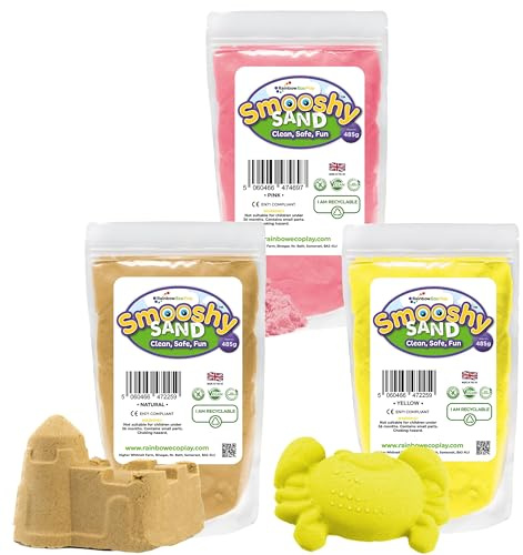 Rainbow Eco Play Smooshy Sand - Assorted Colours - 3 x 485g - Magic Sand for Kids - Moulding - Eco-Friendly - Non-Toxic