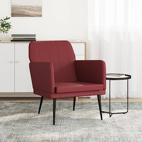 KTHLBRH Sessel aus Kunstleder, Rot, Relaxsessel mit Hocker, robustes Kunstleder und stabile Metallstruktur, 61 x 78 x 80 cm