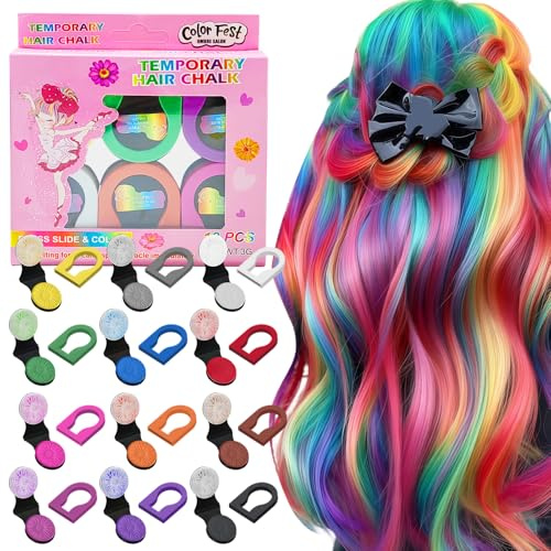 Haarkreide Set für Kinder und Mädchen, 12 Auswaschbare Farben, Temporäre Bunte Haarstifte für Strähnen, Geschenkidee für Geburtstag, Weihnachten, Ostern und Party