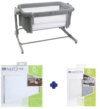 Chicco Next2Me Magic Evo Starter Bundle with Next2Me Magic Evo Bedside Crib, Hygienic Terry Mattress Cover, Crib 2 Piece Set (2 sheets), Grey Fox, CHICCOBUNDLE09