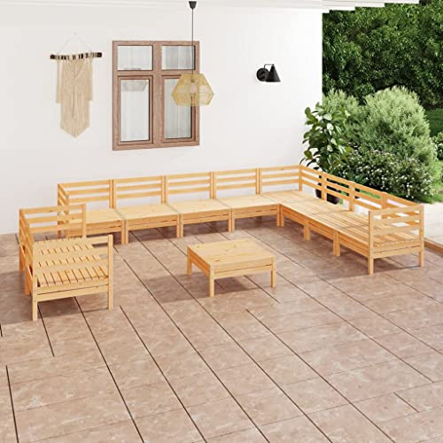 QJBSAVVA 11-TLG. Garten-Lounge-Set Massivholz Kiefer 63,5 x 63,5 cm Paletten-Design Modular Robust & Langlebig mit Tischfunktion für Terrasse Balkon und kleine Gärten