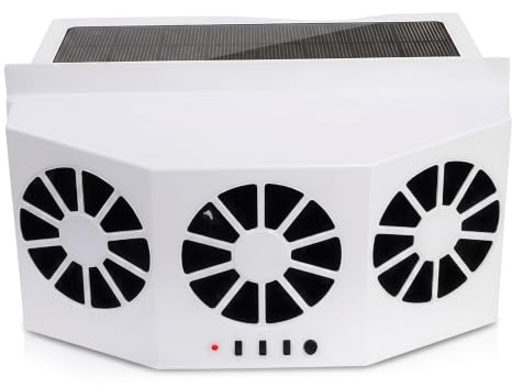 Ventilateur solaire blanc de voiture avec double puissance et grille d'aération à 3 têtes, ventilateur d'extraction de fenêtre voiture pour le refroidissement et l'élimination du brouillard