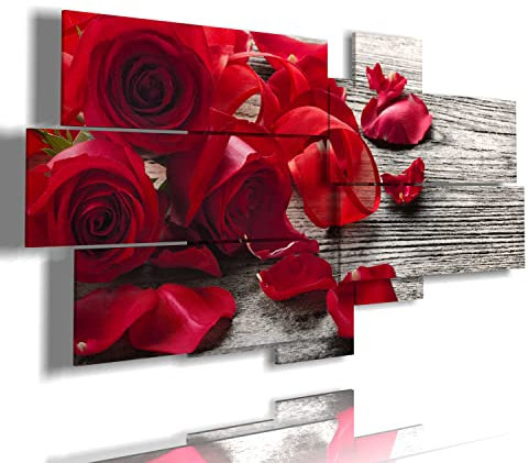 duudaart Rose Quadri 3d Moderni Fiori Rosse Petali Distesi Tavolo Legno Amore Romantico multilivello 184x100cm