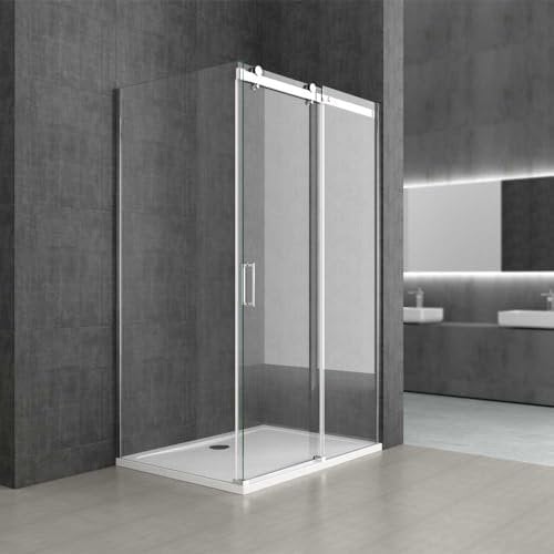Durovin Bathrooms 1200 x 800mm L Shape Rectangular Frameless Shower Enclosure - Sliding Door - 8mm Safety Clear Glass with Acrylic Shower Tray