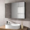 AURORA® 900 x 650mm Bathroom Mirror Cabinet Storage Wall Mounted Cupboard Ready Assembled Unit Triple Mirrored Door, Charcoal Grey Wood