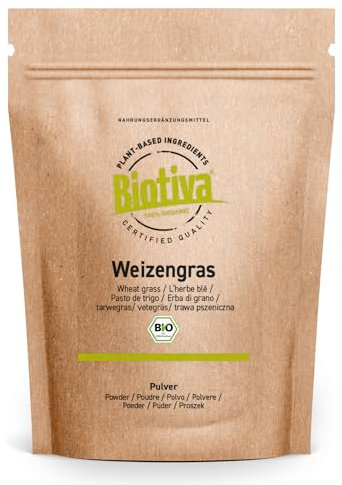 Biotiva Polvo de hierba de trigo orgánica 500 g - polvo fresco de hierba de trigo fina - llenado y verificado en Alemania (DE-ÖKO-005)