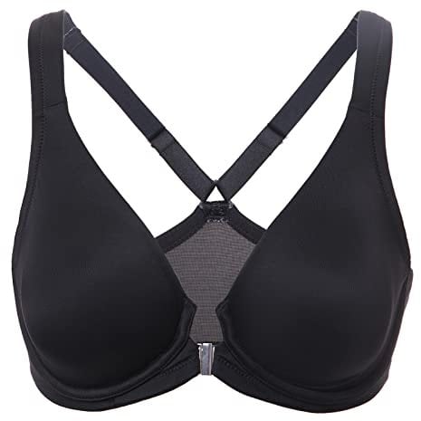 DELIMIRA Women's Front Fastening Bras Seamless Unlined Racer Back Plus Size Underwired Plunge Bra Black 40D