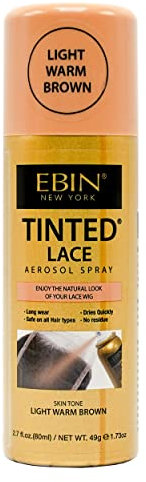 EBIN NEW YORK - Tinted Lace Aerosol Spray Light Warm Brown - Spray para pelucas de encaje - 80ml - Cobertura natural para piel tono marrón claro cálido con efecto cuero cabelludo real