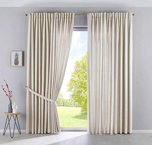 2er Set Vorhänge Verdeckte Schlaufen Cationic »JENA« HxB 250x300 cm Sand Blickdicht Leinen Optik Gardinen Meliert Gardinenband mit Raffhalter, 2019037-2