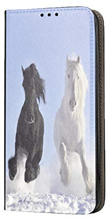 KX-Mobile Hülle für iPhone 7/8 / SE 2020 Handyhülle Motiv 509 Pferd Pferde Schwarz Weiß im Schnee Premium Smart aus Kunstleder einseitig Bedruckt HandyCover Handyhülle für iPhone 7/8 / SE 2020 Hülle