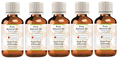 Greenwood Essential Naturreine Mandelöl (Prunus dulcis) Kaltgepresst 100ml X 5 (16.9 oz)